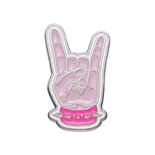 Kleiner Hand Emaille-Anstecker DEVIL HORNS ENAMEL PIN in Pastelfarben mit Nietenarmband von Moon Attic