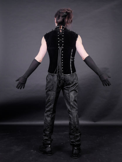 Herren-Korsett (Westen-Stil) Dracula Waist Coat schwarzem Samt mit Flock-Muster von Burleska