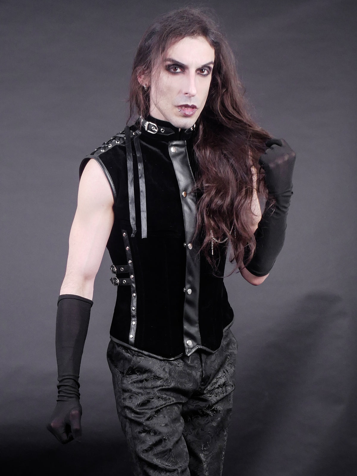 Herren-Korsett (Westen-Stil) Dracula Waist Coat schwarzem Samt mit Flock-Muster von Burleska