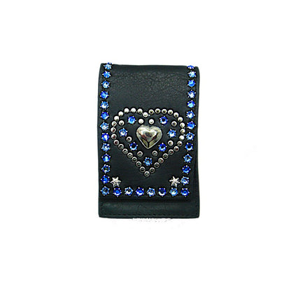 Schwarze, kleine Ledertasche Zigarettenetui Herz Blau vom Strass-Depot