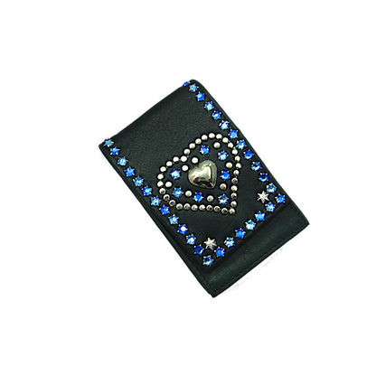 Schwarze, kleine Ledertasche Zigarettenetui Herz Blau vom Strass-Depot